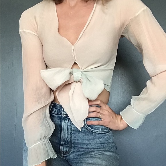 Tops - Silk Ombré Crop Top with tie waist